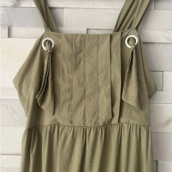 ANTHROPOLOGIE Adira Knotted Shoulder Sleeveless Cinch Back Midi Dress Sage 36/M - Picture 5 of 10